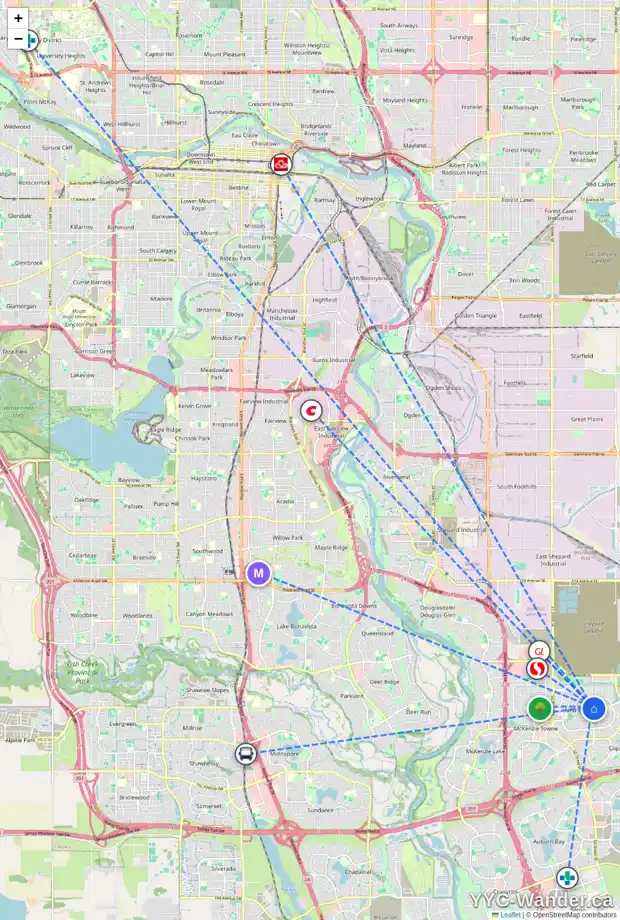 Daily accessibility map for 647 NEW BRIGHTON DR SE, Calgary showing nearby schools, grocery stores, parks, LRT stations and nearby amenities