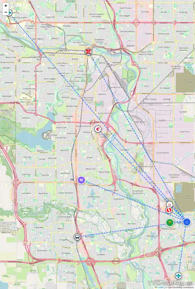 Daily accessibility map for 49 BRIGHTONCREST HT SE, Calgary showing nearby schools, grocery stores, parks, LRT stations and nearby amenities
