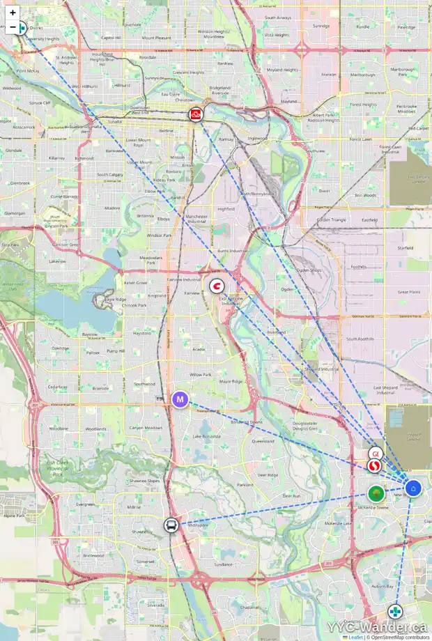 Daily accessibility map for 80 BRIGHTONCREST RI SE, Calgary showing nearby schools, grocery stores, parks, LRT stations and nearby amenities