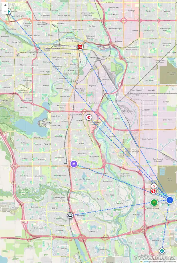 Daily accessibility map for 88 BRIGHTONCREST RI SE, Calgary showing nearby schools, grocery stores, parks, LRT stations and nearby amenities