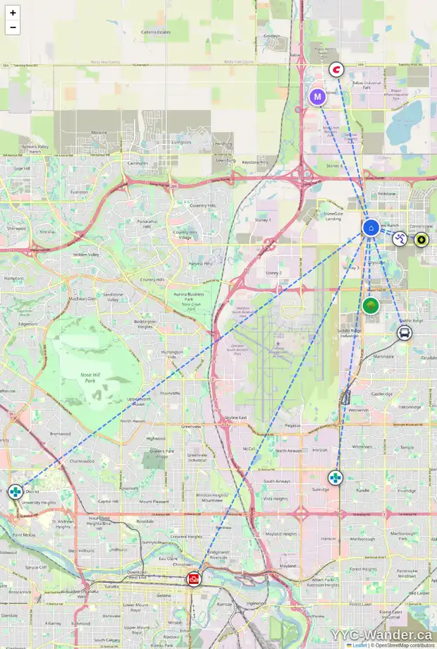 Daily accessibility map for 357 SKYVIEW RANCH WY NE, Calgary showing nearby schools, grocery stores, parks, LRT stations and nearby amenities