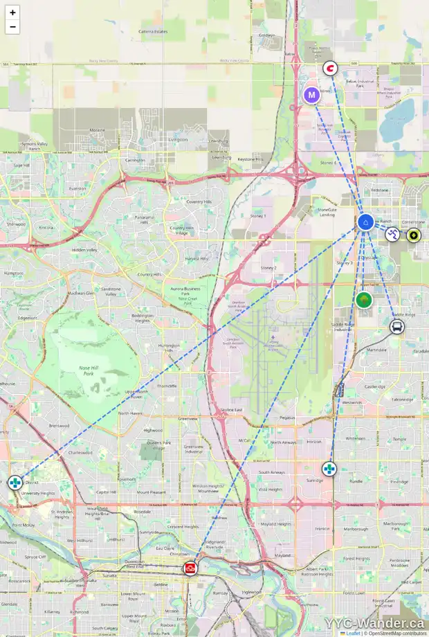 Daily accessibility map for 338 SKYVIEW RANCH WY NE, Calgary showing nearby schools, grocery stores, parks, LRT stations and nearby amenities