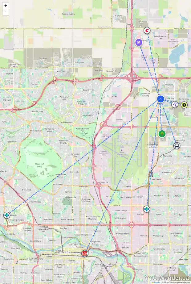Daily accessibility map for 169 SKYVIEW SPRINGS CR NE, Calgary showing nearby schools, grocery stores, parks, LRT stations and nearby amenities