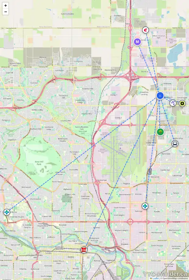Daily accessibility map for 119 SKYVIEW SPRINGS GD NE, Calgary showing nearby schools, grocery stores, parks, LRT stations and nearby amenities