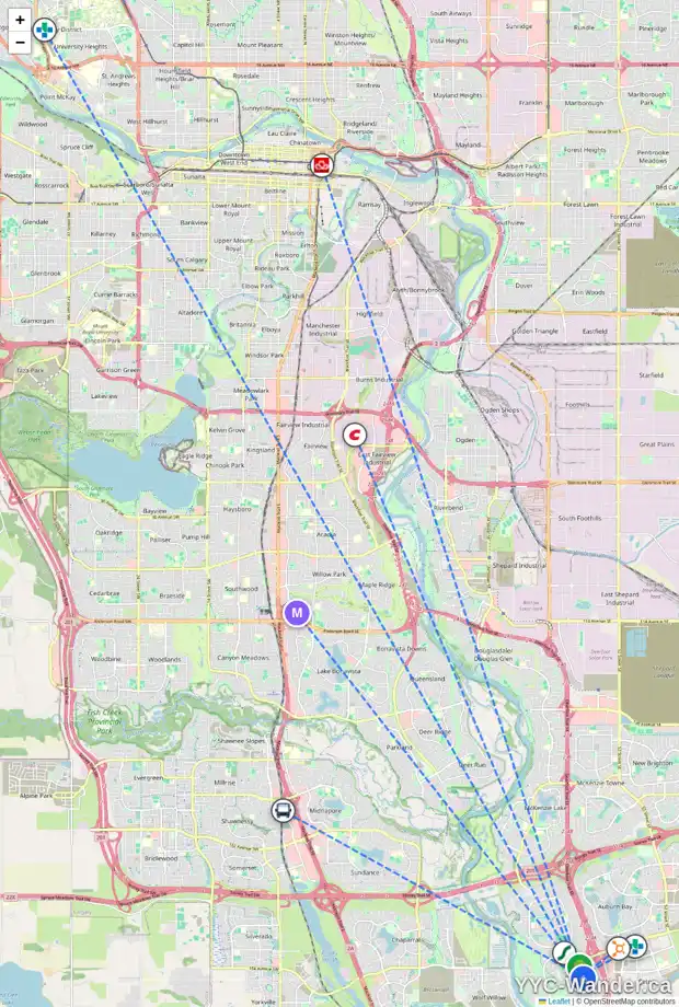 Daily accessibility map for 24 CRANARCH BA SE, Calgary showing nearby schools, grocery stores, parks, LRT stations and nearby amenities