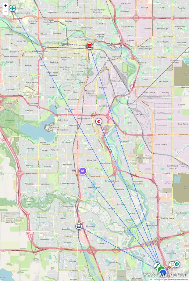 Daily accessibility map for 182 CRANARCH PL SE, Calgary showing nearby schools, grocery stores, parks, LRT stations and nearby amenities