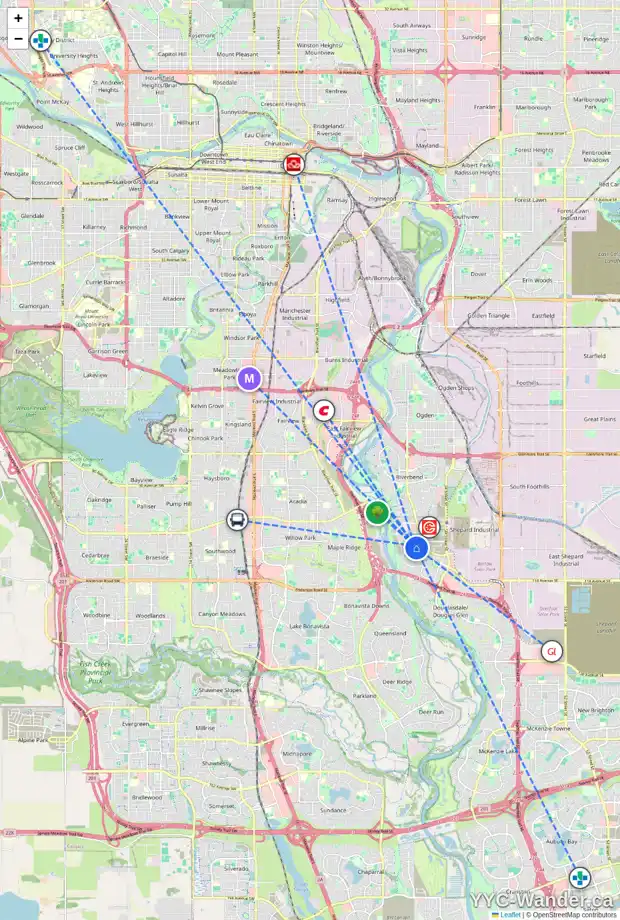 Daily accessibility map for 337 QUARRY GR SE, Calgary showing nearby schools, grocery stores, parks, LRT stations and nearby amenities
