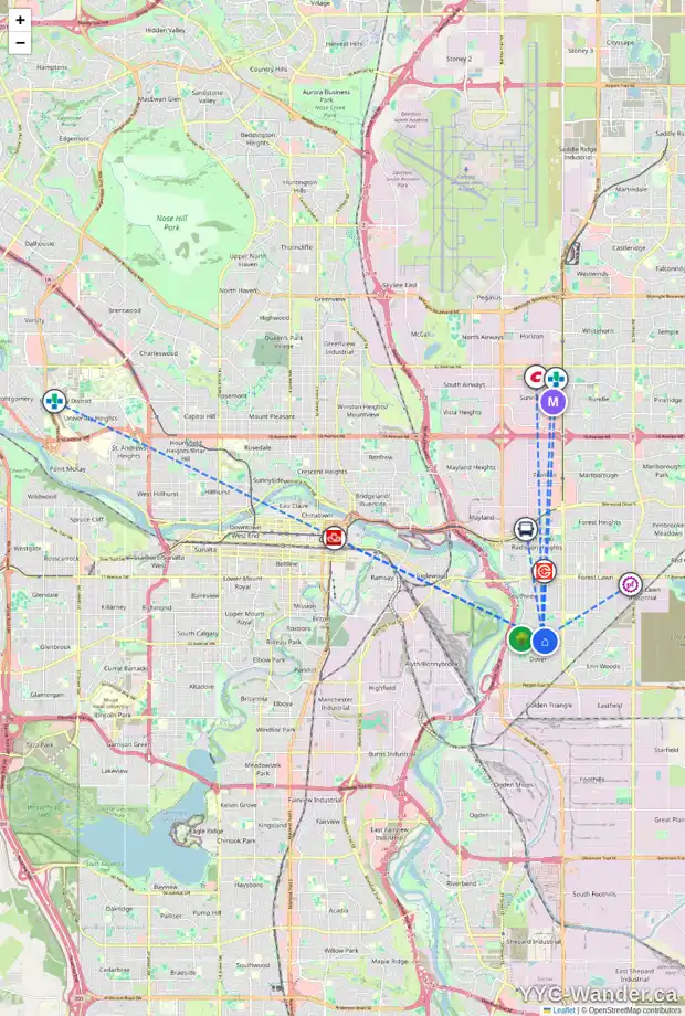 Daily accessibility map for 3212 32A AV SE, Calgary showing nearby schools, grocery stores, parks, LRT stations and nearby amenities