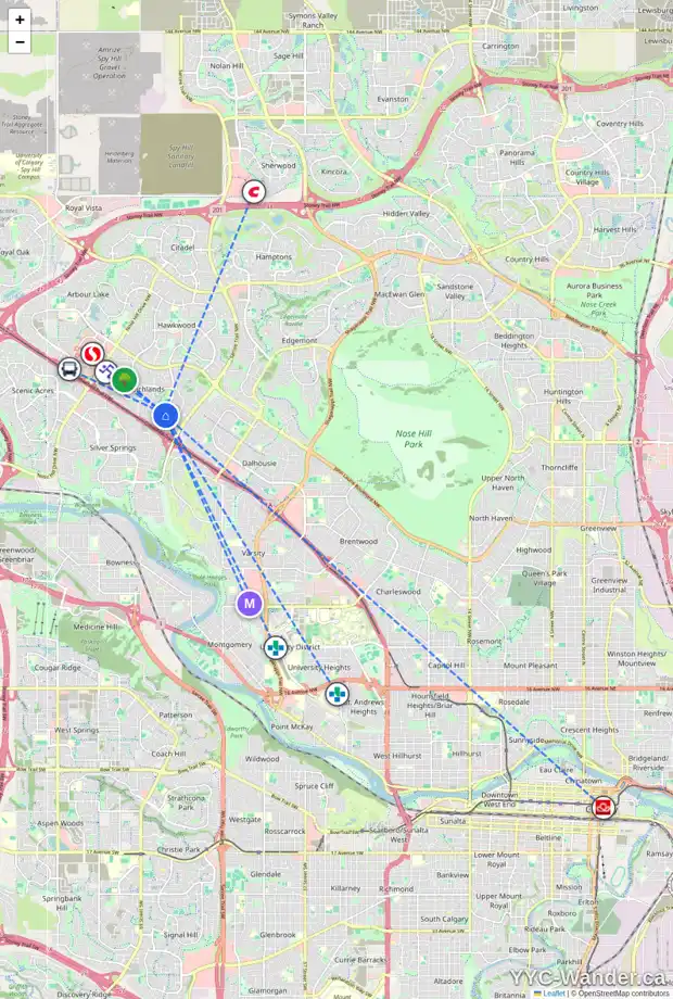 Daily accessibility map for 305 6315 RANCHVIEW DR NW, Calgary showing nearby schools, grocery stores, parks, LRT stations and nearby amenities