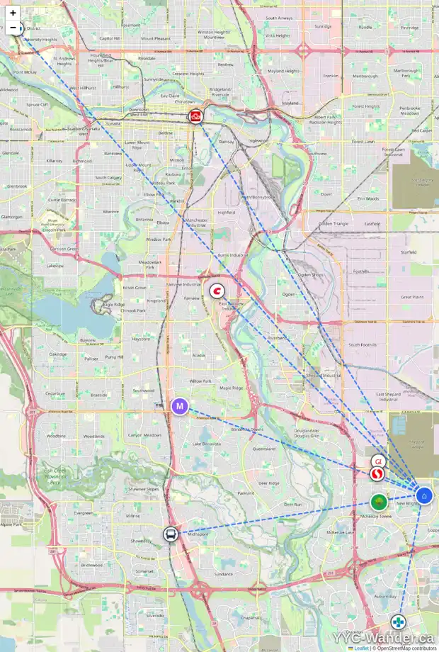 Daily accessibility map for 759 NEW BRIGHTON DR SE, Calgary showing nearby schools, grocery stores, parks, LRT stations and nearby amenities