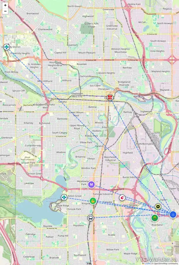 Daily accessibility map for 8026 24 ST SE, Calgary showing nearby schools, grocery stores, parks, LRT stations and nearby amenities