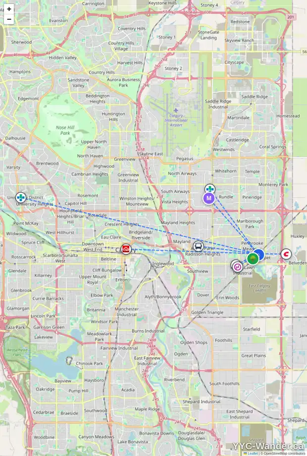 Daily accessibility map for 6239 PENEDO WY SE, Calgary showing nearby schools, grocery stores, parks, LRT stations and nearby amenities