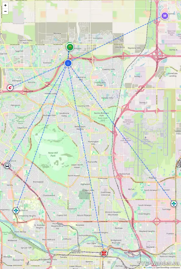 Daily accessibility map for 217 PANORA WY NW, Calgary showing nearby schools, grocery stores, parks, LRT stations and nearby amenities