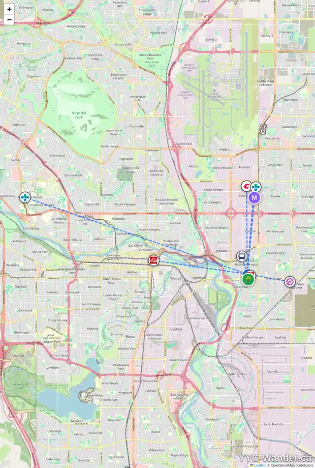 Daily accessibility map for 1632 ROBSON CR SE, Calgary showing nearby schools, grocery stores, parks, LRT stations and nearby amenities