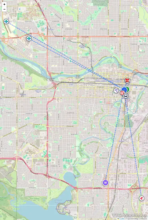 Daily accessibility map for 1905 220 12 AV SE, Calgary showing nearby schools, grocery stores, parks, LRT stations and nearby amenities