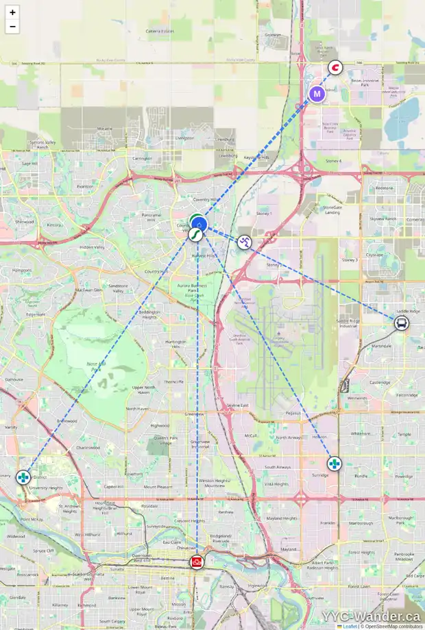 Daily accessibility map for 201 108 COUNTRY VILLAGE CI NE, Calgary showing nearby schools, grocery stores, parks, LRT stations and nearby amenities
