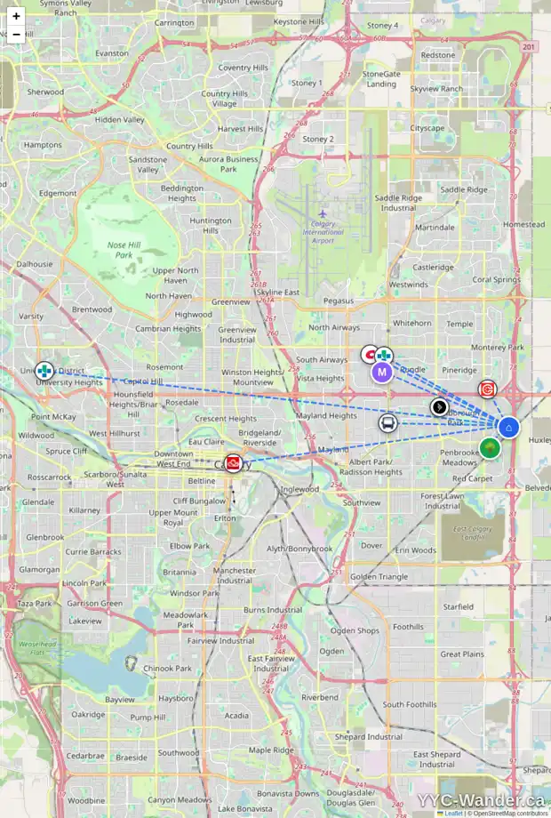 Daily accessibility map for 42 ABERDARE WY NE, Calgary showing nearby schools, grocery stores, parks, LRT stations and nearby amenities