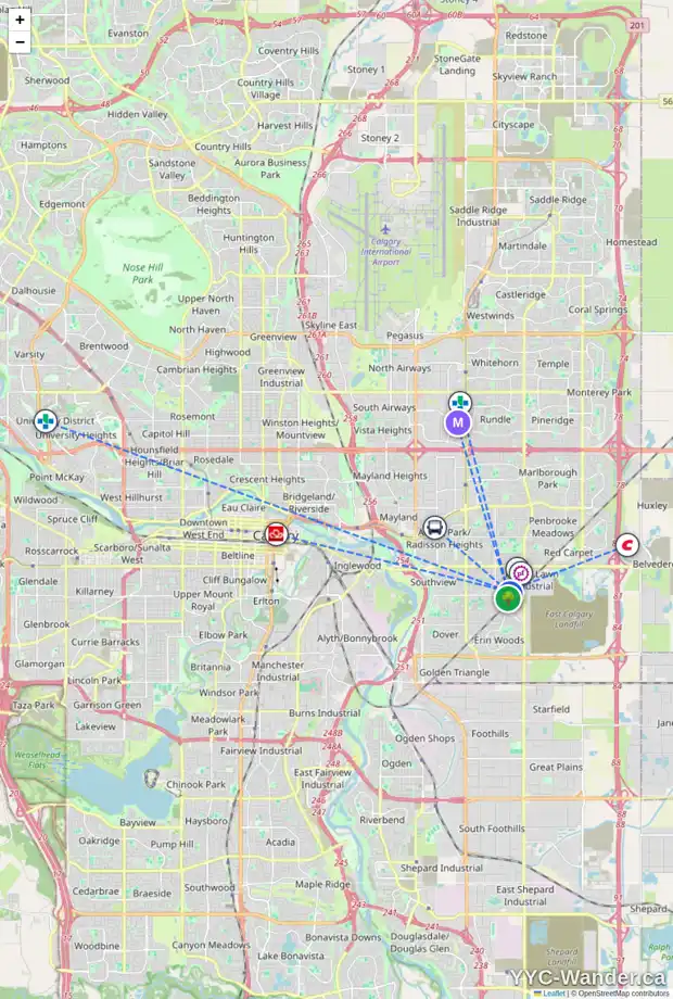 Daily accessibility map for 2603A 48 ST SE, Calgary showing nearby schools, grocery stores, parks, LRT stations and nearby amenities