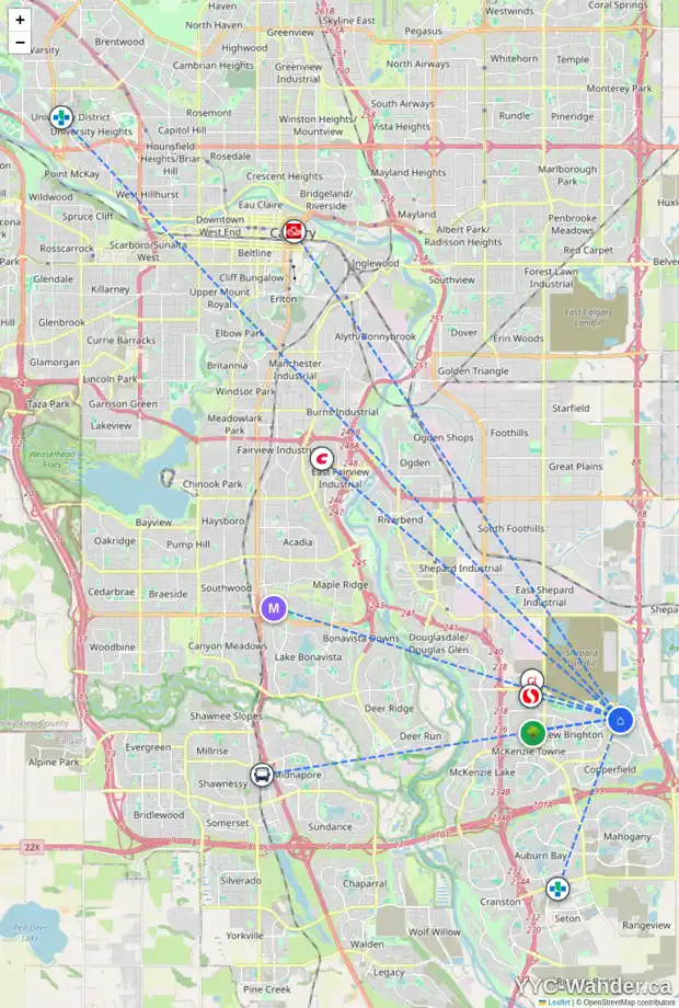 Daily accessibility map for 349 COPPERPOND BV SE, Calgary showing nearby schools, grocery stores, parks, LRT stations and nearby amenities