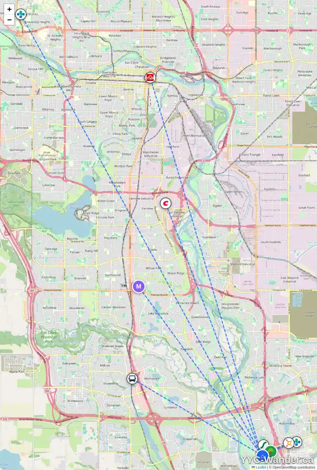 Daily accessibility map for 14 CRANARCH LI SE, Calgary showing nearby schools, grocery stores, parks, LRT stations and nearby amenities