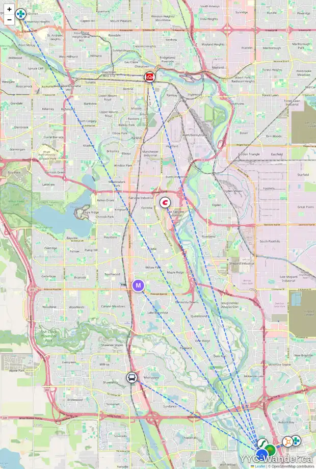 Daily accessibility map for 22 CRANARCH LI SE, Calgary showing nearby schools, grocery stores, parks, LRT stations and nearby amenities