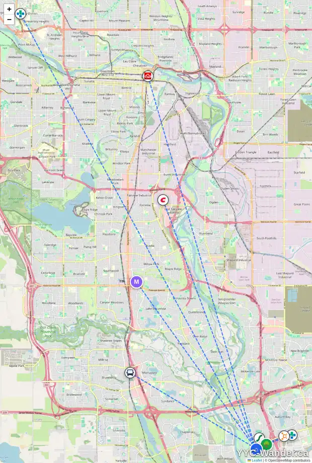 Daily accessibility map for 24 CRANARCH HT SE, Calgary showing nearby schools, grocery stores, parks, LRT stations and nearby amenities