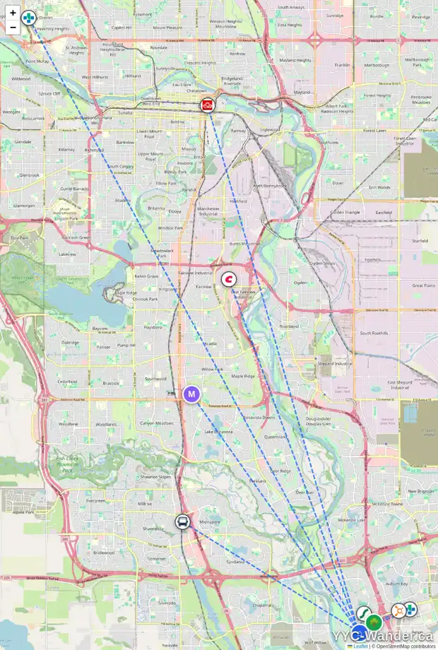 Daily accessibility map for 54 CRANARCH HT SE, Calgary showing nearby schools, grocery stores, parks, LRT stations and nearby amenities
