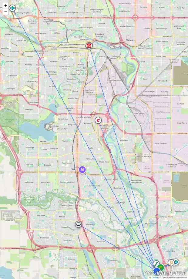 Daily accessibility map for 151 CRANARCH HT SE, Calgary showing nearby schools, grocery stores, parks, LRT stations and nearby amenities