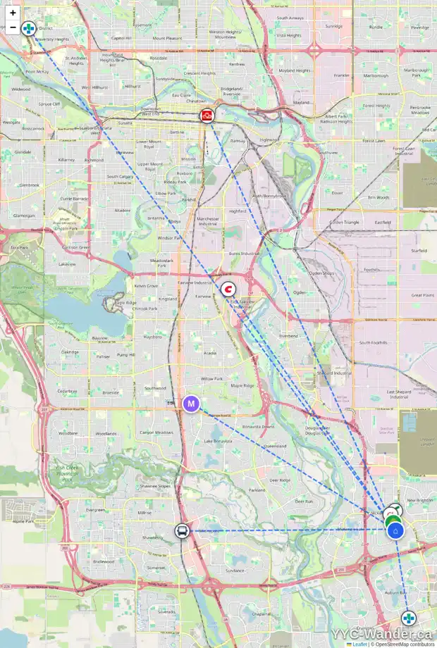 Daily accessibility map for 56 ELGIN ESTATES VW SE, Calgary showing nearby schools, grocery stores, parks, LRT stations and nearby amenities