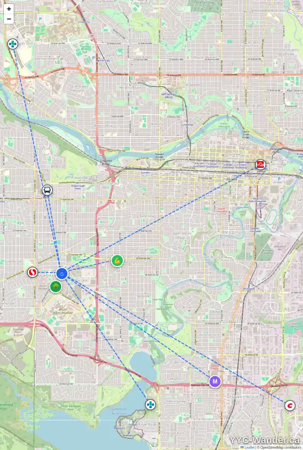 Daily accessibility map for 81 TOMMY PRINCE RD SW, Calgary showing nearby schools, grocery stores, parks, LRT stations and nearby amenities