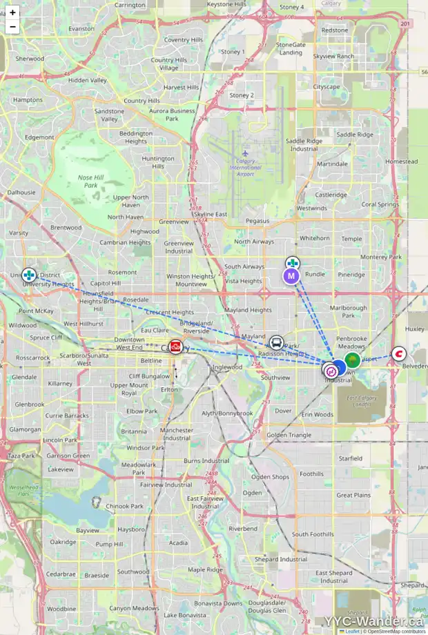 Daily accessibility map for 232 1727 54 ST SE, Calgary showing nearby schools, grocery stores, parks, LRT stations and nearby amenities