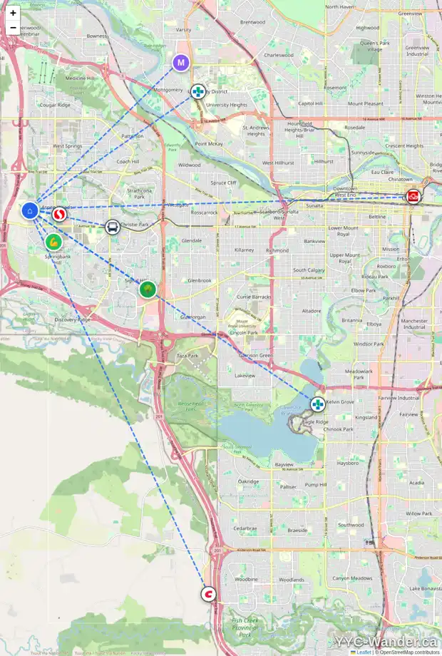 Daily accessibility map for 141 ASPEN HILLS DR SW, Calgary showing nearby schools, grocery stores, parks, LRT stations and nearby amenities