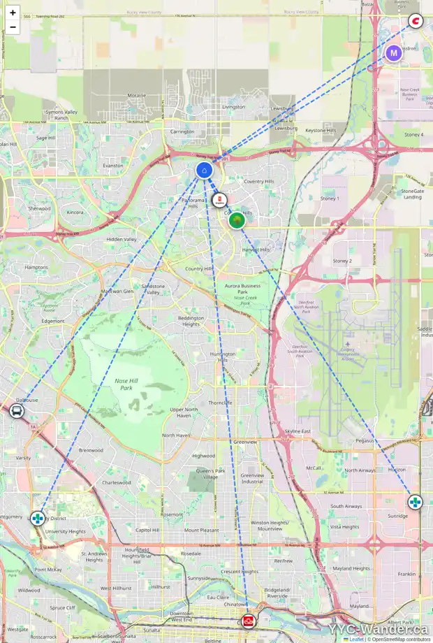 Daily accessibility map for 410 PANATELLA SQ NW, Calgary showing nearby schools, grocery stores, parks, LRT stations and nearby amenities