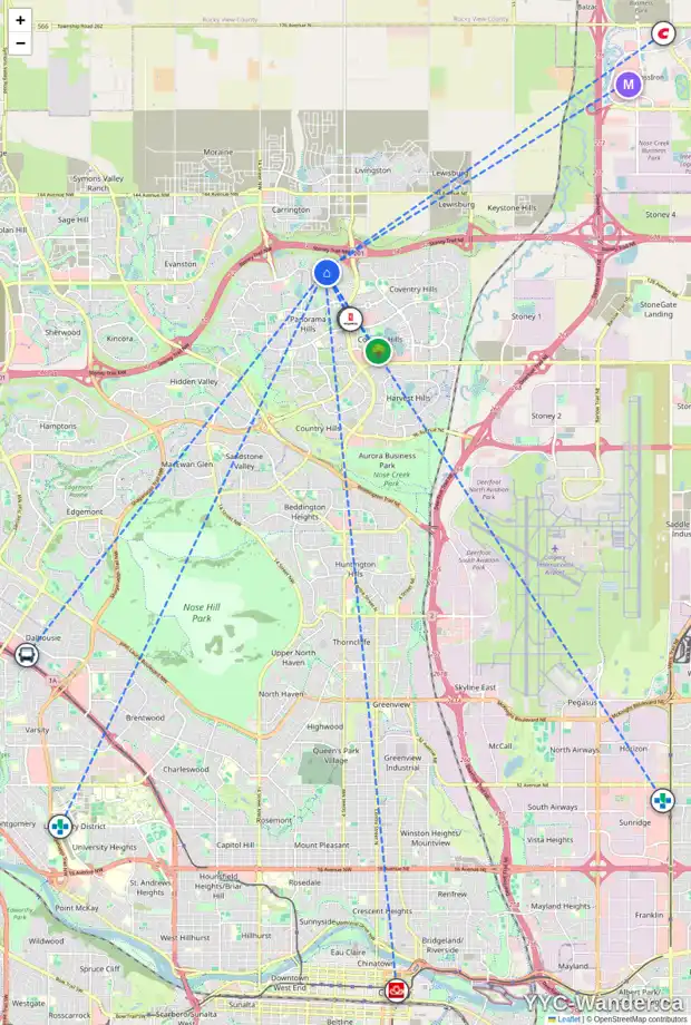 Daily accessibility map for 422 PANATELLA SQ NW, Calgary showing nearby schools, grocery stores, parks, LRT stations and nearby amenities