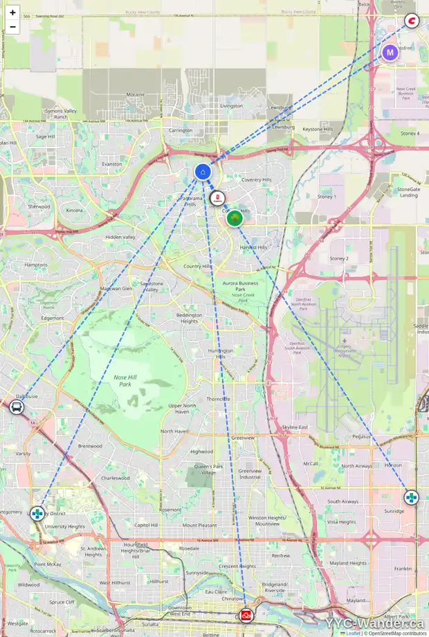 Daily accessibility map for 442 PANATELLA SQ NW, Calgary showing nearby schools, grocery stores, parks, LRT stations and nearby amenities