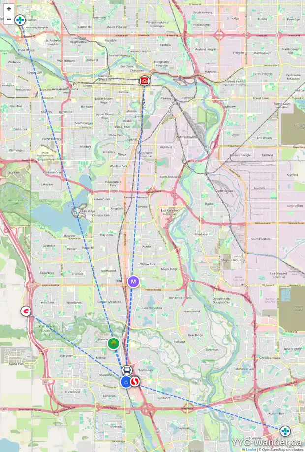 Daily accessibility map for 14 SHAWGLEN WY SW, Calgary showing nearby schools, grocery stores, parks, LRT stations and nearby amenities