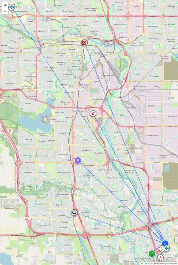Daily accessibility map for 55 AUBURN SHORES CR SE, Calgary showing nearby schools, grocery stores, parks, LRT stations and nearby amenities