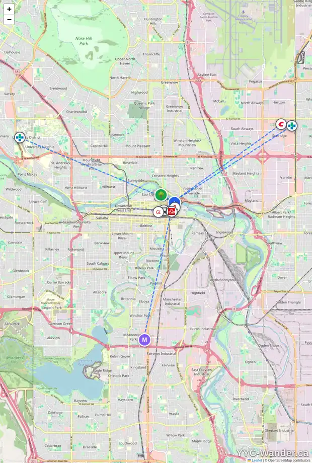 Daily accessibility map for 701 315 3 ST SE, Calgary showing nearby schools, grocery stores, parks, LRT stations and nearby amenities