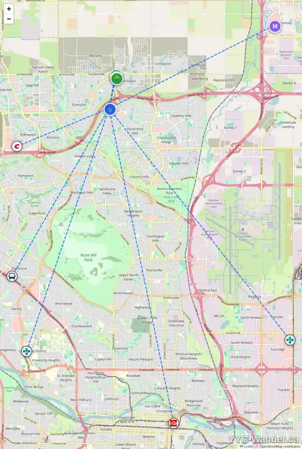Daily accessibility map for 81 PANORA VW NW, Calgary showing nearby schools, grocery stores, parks, LRT stations and nearby amenities
