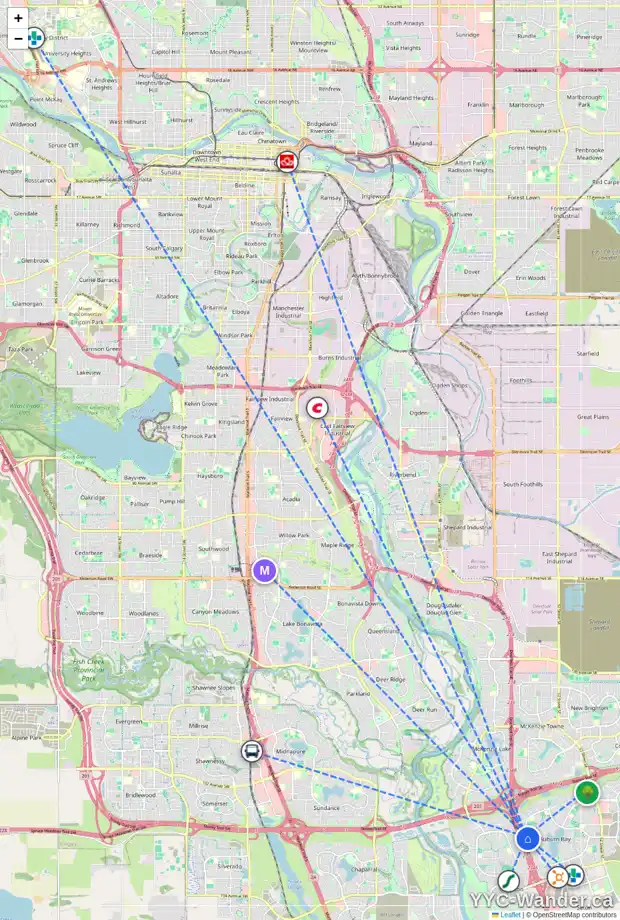 Daily accessibility map for 68 AUBURN BAY CM SE, Calgary showing nearby schools, grocery stores, parks, LRT stations and nearby amenities