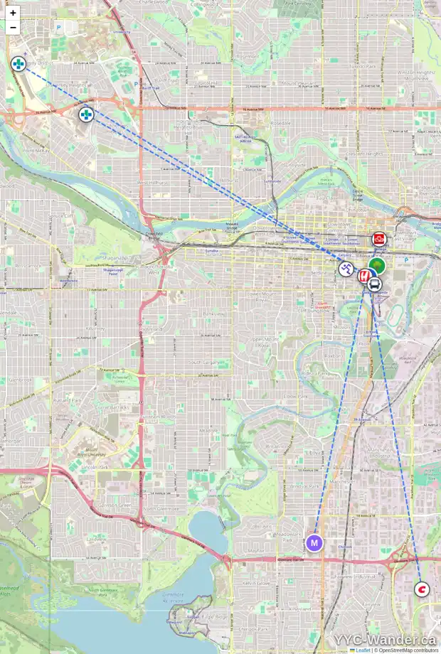 Daily accessibility map for 1605 211 13 AV SE, Calgary showing nearby schools, grocery stores, parks, LRT stations and nearby amenities