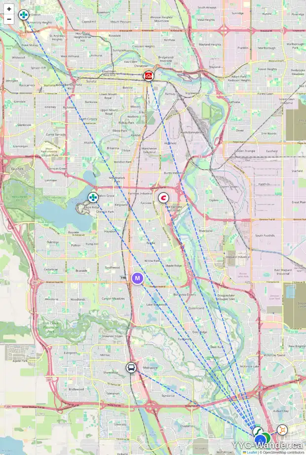 Daily accessibility map for 6 CRANFORD DR SE, Calgary showing nearby schools, grocery stores, parks, LRT stations and nearby amenities