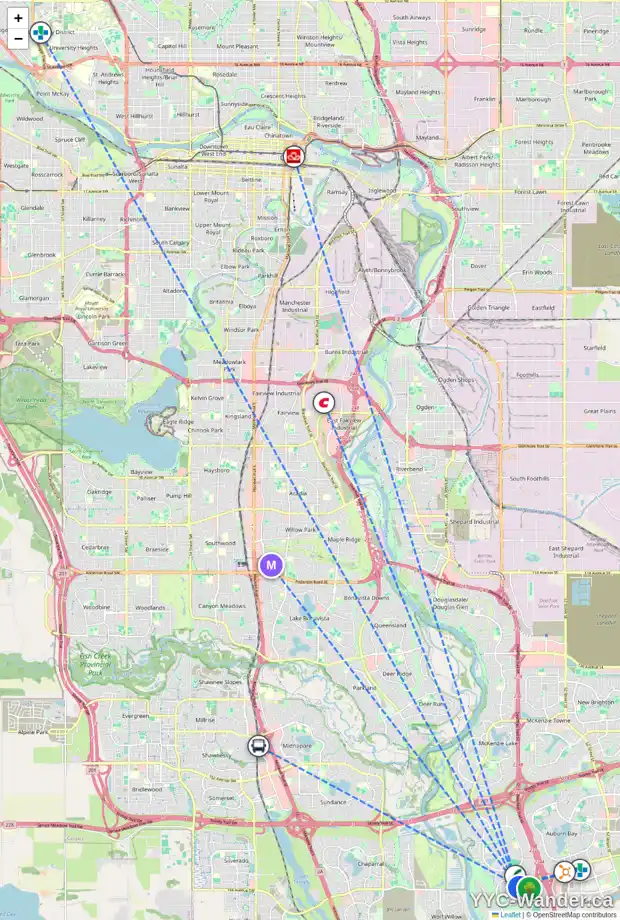 Daily accessibility map for 24 CRANARCH RD SE, Calgary showing nearby schools, grocery stores, parks, LRT stations and nearby amenities