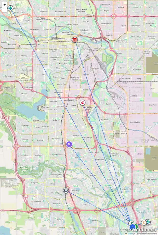 Daily accessibility map for 911 CRANFORD CO SE, Calgary showing nearby schools, grocery stores, parks, LRT stations and nearby amenities