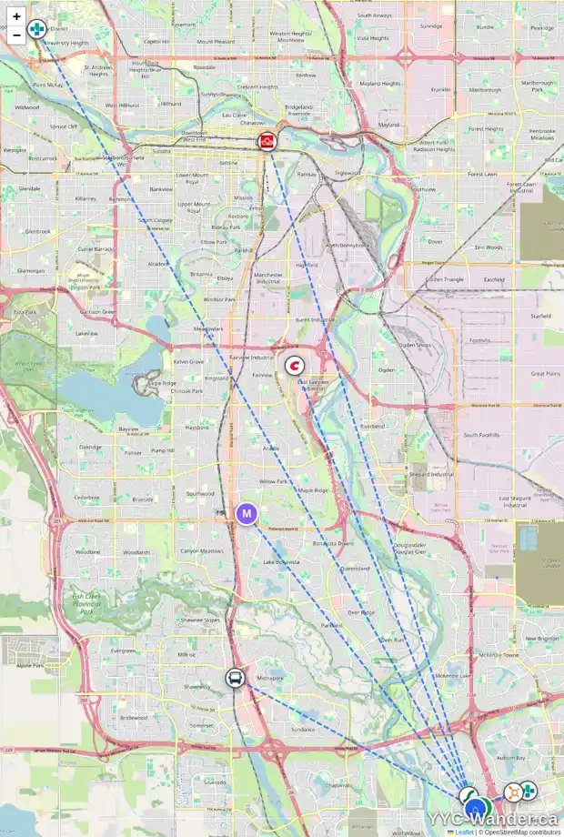 Daily accessibility map for 323 CRANFORD CO SE, Calgary showing nearby schools, grocery stores, parks, LRT stations and nearby amenities