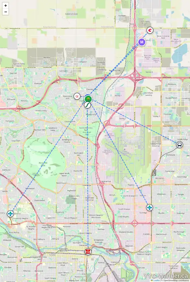 Daily accessibility map for 4214 31 COUNTRY VILLAGE MR NE, Calgary showing nearby schools, grocery stores, parks, LRT stations and nearby amenities