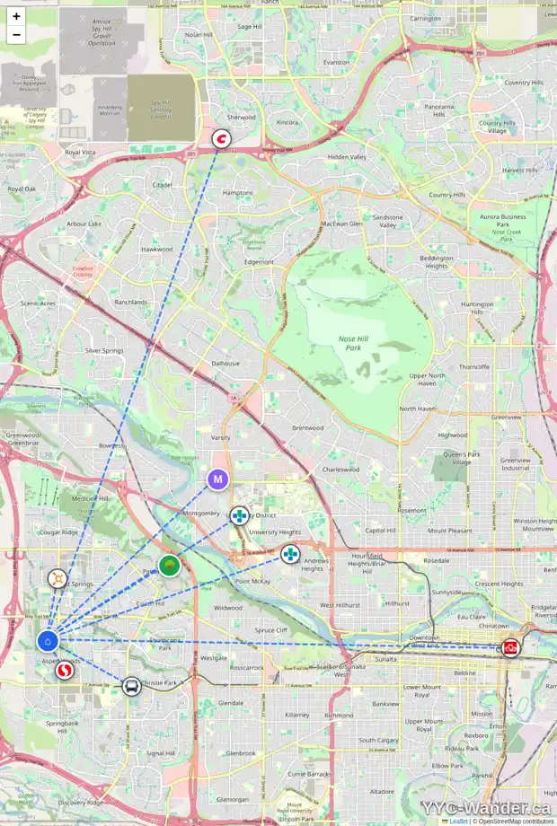 Daily accessibility map for 42 ASPENSHIRE PL SW, Calgary showing nearby schools, grocery stores, parks, LRT stations and nearby amenities