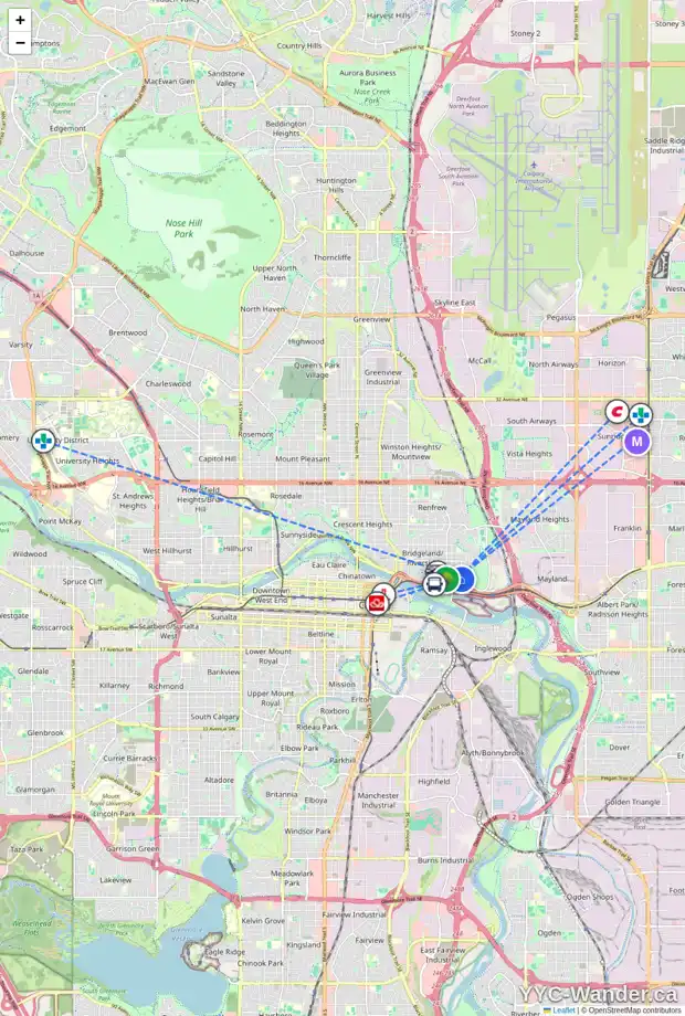 Daily accessibility map for 40 11A ST NE, Calgary showing nearby schools, grocery stores, parks, LRT stations and nearby amenities
