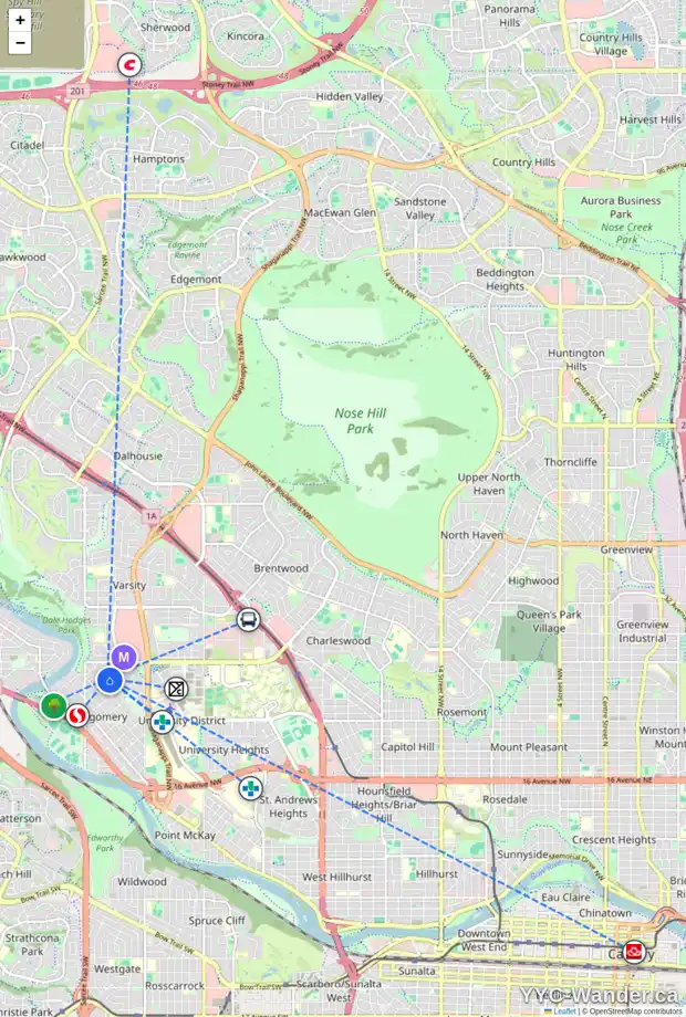 Daily accessibility map for 2511 48 ST NW, Calgary showing nearby schools, grocery stores, parks, LRT stations and nearby amenities