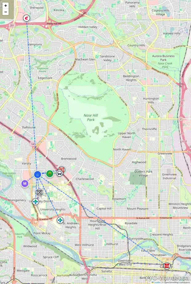 Daily accessibility map for 2 VARDANA PL NW, Calgary showing nearby schools, grocery stores, parks, LRT stations and nearby amenities